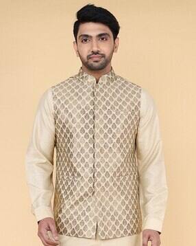 zois Men Floral Woven Regular Fit Nehru Jacket-picture-11