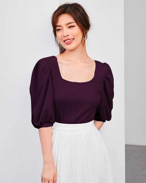 Women Fitted Top with Puff Sleeves
