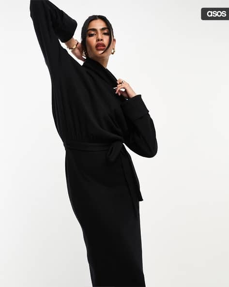 Supersoft Volume Sleeves Roll-Neck Belted Maxi Jumper Dress