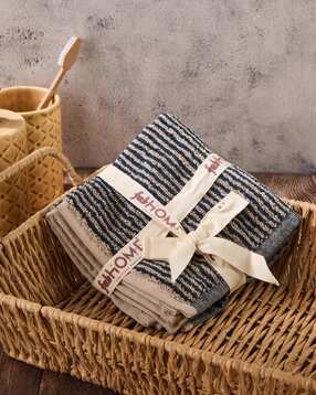 Navy Cotton Woven Ladder Stripe Towel-image-1
