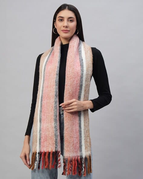 Women Striped Printed Reversible Woven Wool Scarf