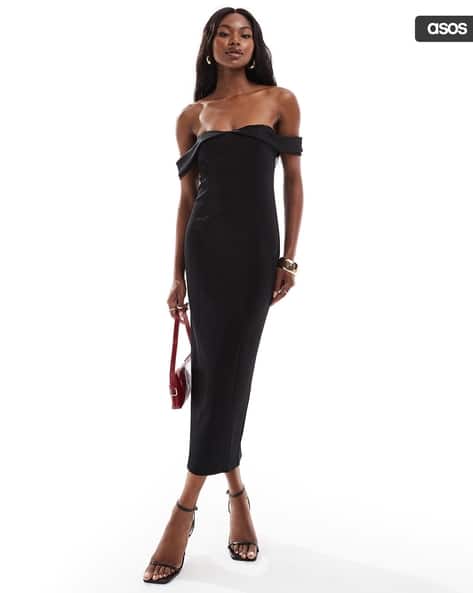 Buy ASOS DESIGN Scuba Sweetheart Bardot Midi Dress Online | Ajio.com