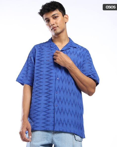 ASOS DESIGN Relaxed Revere Collar Broderie Shirt