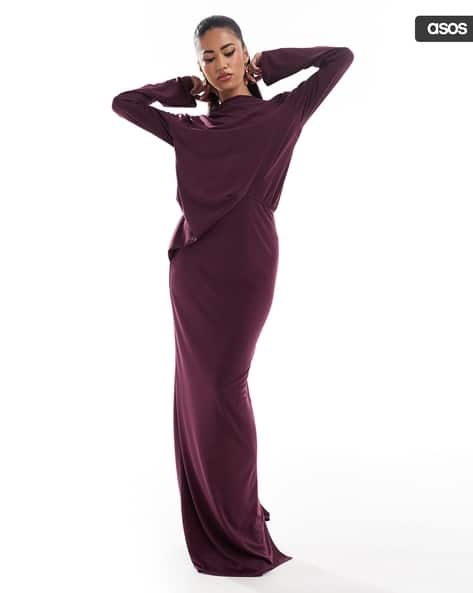 chinese dress ladies ASOS Modal Twist Knot Detail Long Sleeve Maxi Dress In Blue Violet UK 18