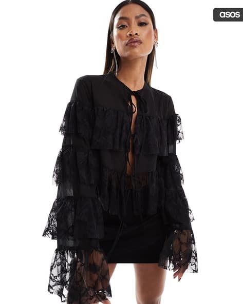 LAYERED SLEEVE BLOUSE / BLACK Buy ASOS DESIGN Tie-Front Layered 