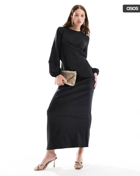 asos dresses black tie Asos Design Halter Mesh Insert Corset Corsage Midi Pencil Dress In Black