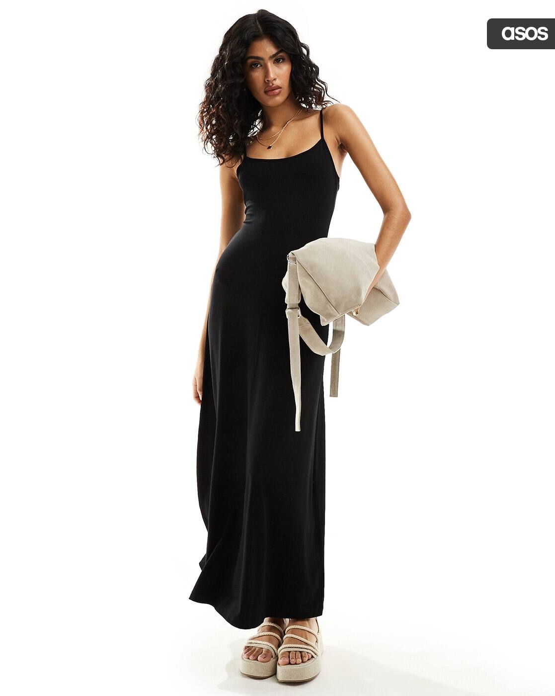 asos black maxi dress DESIGN bandeau ruffle tiered waist in Elevate your wardrobe with this chic maxi dress that seamlessly transitions from cocktail parties to formal dinners. Black Maxi Dresses | Long