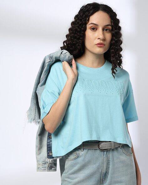 Lee Cooper Women Brand Embossed Regular Fit Round-Neck T-Shirt