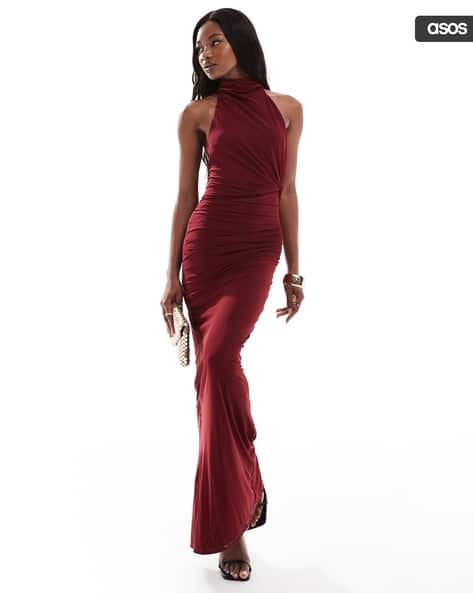 Twist Bust Detail Halter Maxi with Tie-Back Neck