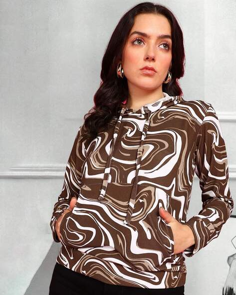 Women Animal Print Hoodie with Kangaroo Pocket