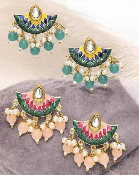 Oomph Pack of 2 Meenakari Drop Earrings