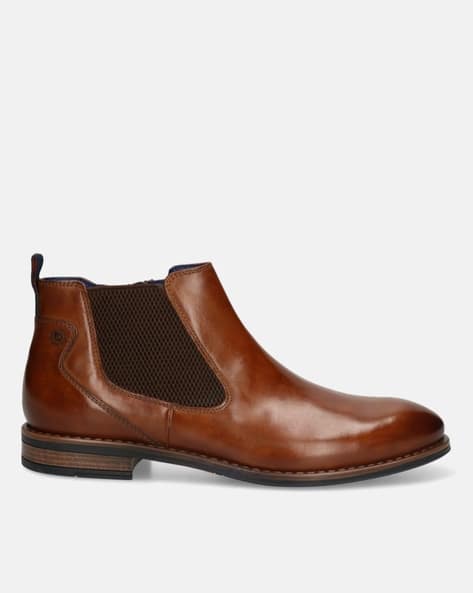Buy Bugatti Men Chelsea Boots with Leather Upper Cognac Color