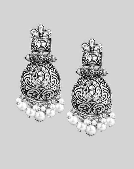 Rubans Women Oxidized Silver-Plated Tasseled Drop Earrings
