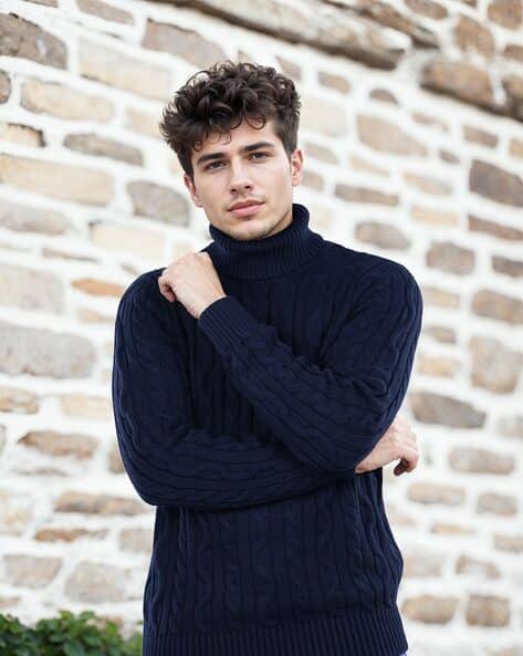 Men Cable-Knit Regular Fit Pullover