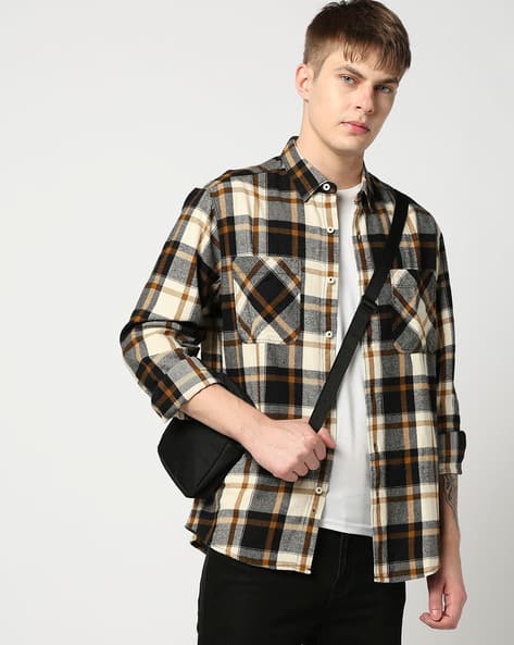Men's Green Checked Relaxed Fit Shirt