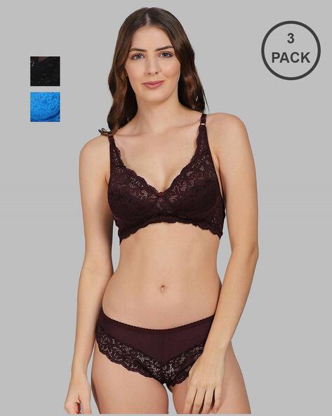 BEACH CURVE Women Pack of 3 Lace Bras & Panties Set