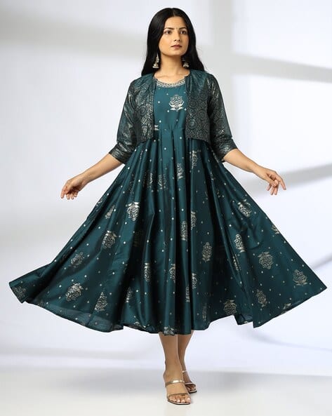 AVAASA SET Women Floral Print Dress with Jacket deal from ajio