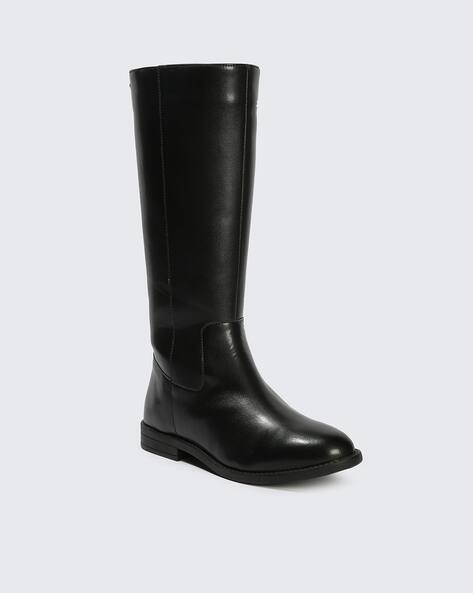 Flat Black Calf Length Boots Women Mid-Calf Length Boots