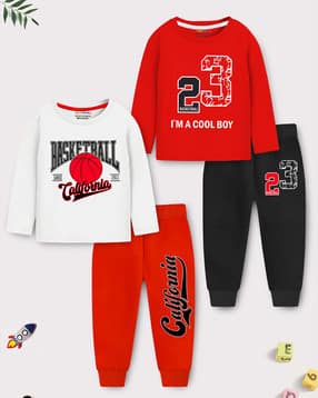 trampoline Boys Typographic Print T-Shirts & Joggers Nightsuit Sets-picture-26