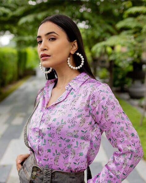 MIRCHI FASHION Women Leaf Print Shirt with Spread Collar