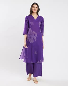 pink fort Women Floral Print Straight Kurta with Palazzos-picture-42