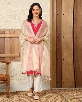 Women Yarn-Dyed Festive Tissue Dupatta with Tassels-image-48