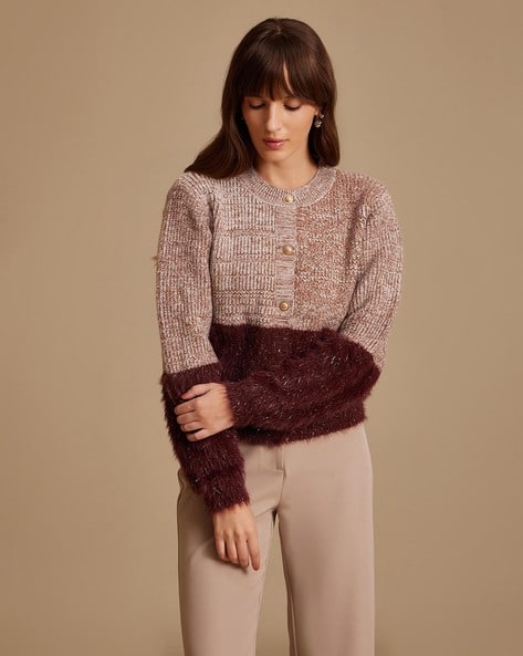 Kazo Women Front-Open Crew-Neck Cardigan