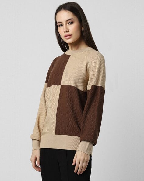 Patchwork Sweater Zara Colour Block Sweater Buy Beige Brown