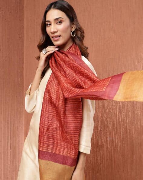 Women Fabindia Orange Silk Stole