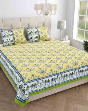 jaipur fabric 150 GSM Floral Print Double Bedsheet with Pillow Covers-picture-50