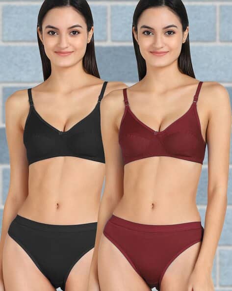 BEACH CURVE Women Pack of 2 Seamless Bras & Panties Set