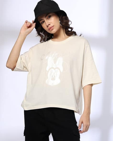 Women Minnie Mouse Print Boxy Fit T-Shirt