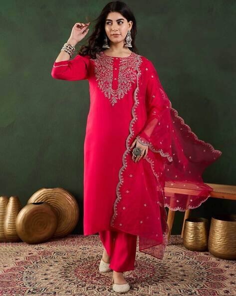 Vastramyaa Women Embellished Straight Kurta with Pants & Dupatta