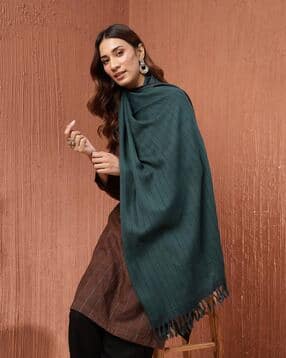 Women Fabindia Green Wool Stole-image-10