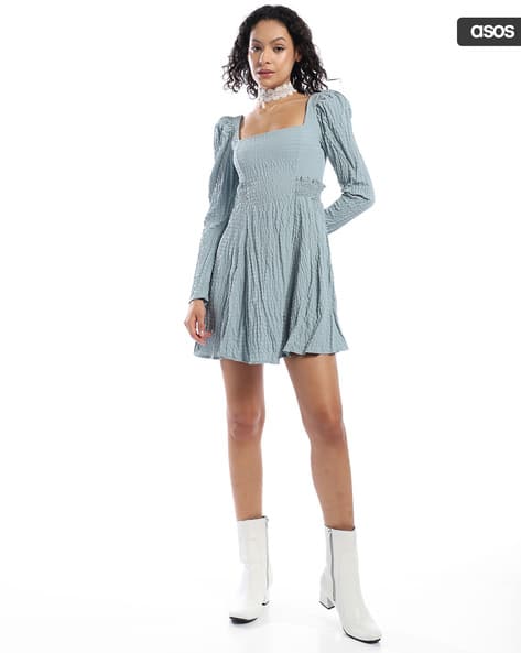 dusty blue dress asos Rent Asos Edition Crepe Bardot Column Maxi Dress With Split In Dusky Blue