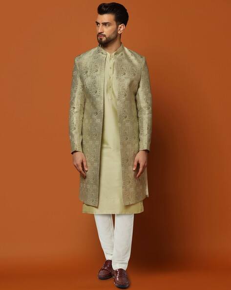KISAH Mandarin-Collar Sherwani & Kurta with Churidar Set