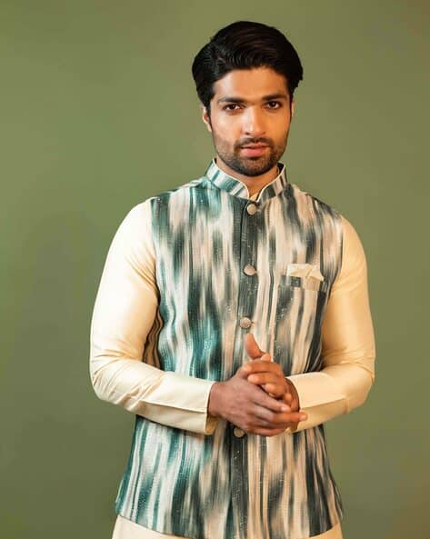 Men Ikat Print Regular Fit Nehru Jacket
