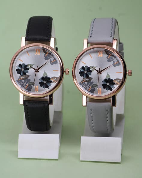 TREX Women Pack of 2 Printed Dial Analogue Watches-ZZLYBLACK+GREY1