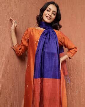 fabindia Women Silk Hand Woven Stole-picture-12