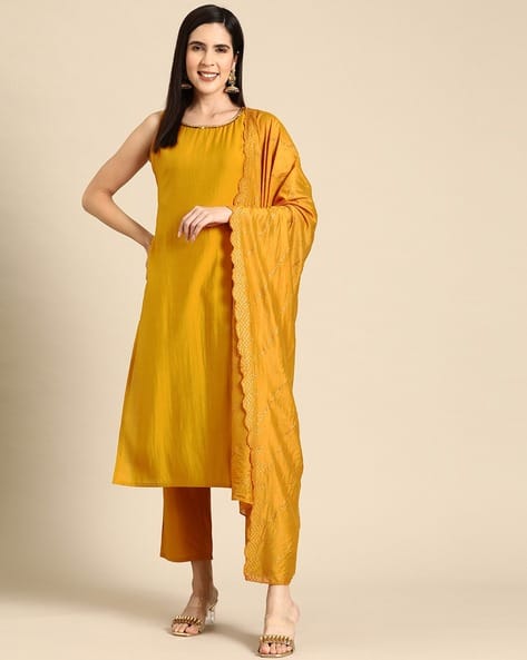 Gerua By Libas Women Embellished Straight Kurta with Pants & Dupatta Set