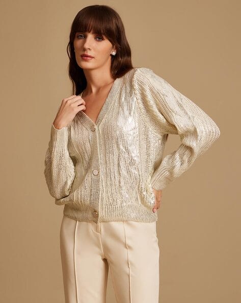 Kazo Women Front-Open V-Neck Cardigan