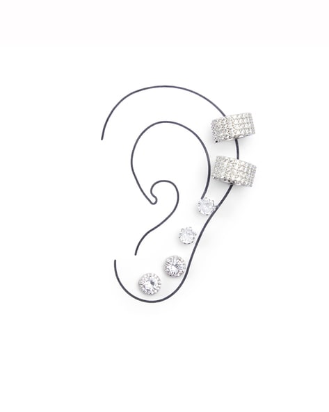 Aldo Women Silver-Plated Stone-Studded Ear Cuffs