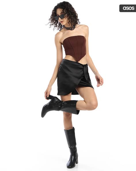 MISS SELFRIDGE Women Satin Wrap Mini Skirt