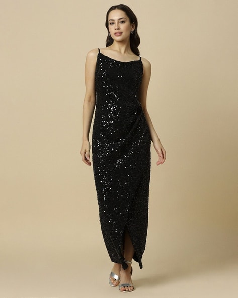slim fit dress slacks Allen Solly Women's Polyester Blend Modern Above The Knee Dress  (AHDRWRGPG34164_Black main image 1