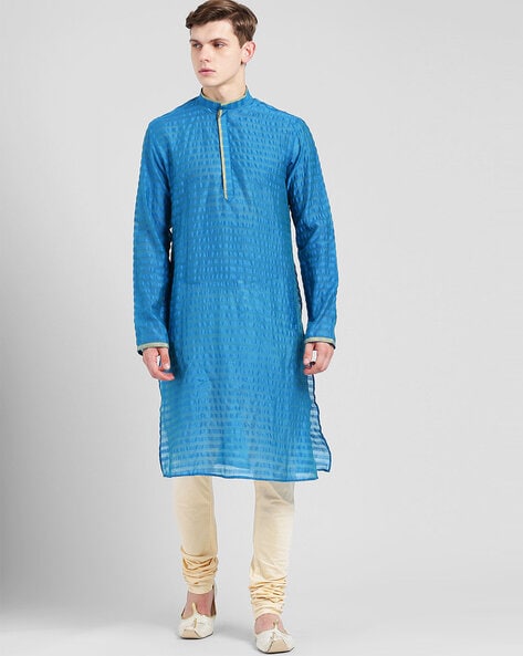 Kisah Striped Mandarin Neck Long Kurta