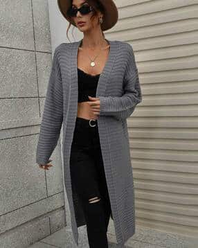 oh rare Women Ribbed Relaxed Fit Front-Open Shrug-picture-29