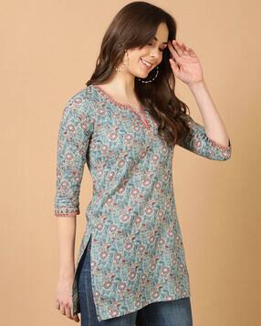 Women Floral Print V-Neck Tunic