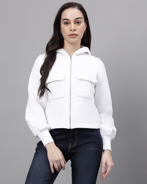 epine é frill zip sweat blouson white Buy White Sweatshirt & Hoodies for Women by Xpose Online | Ajio.com