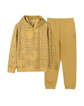 Girls Typographic Print Hoodie & Pants Set-image-17