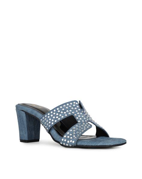 INC 5 Women Embellished Slip-On Chunky Heeled Sandals